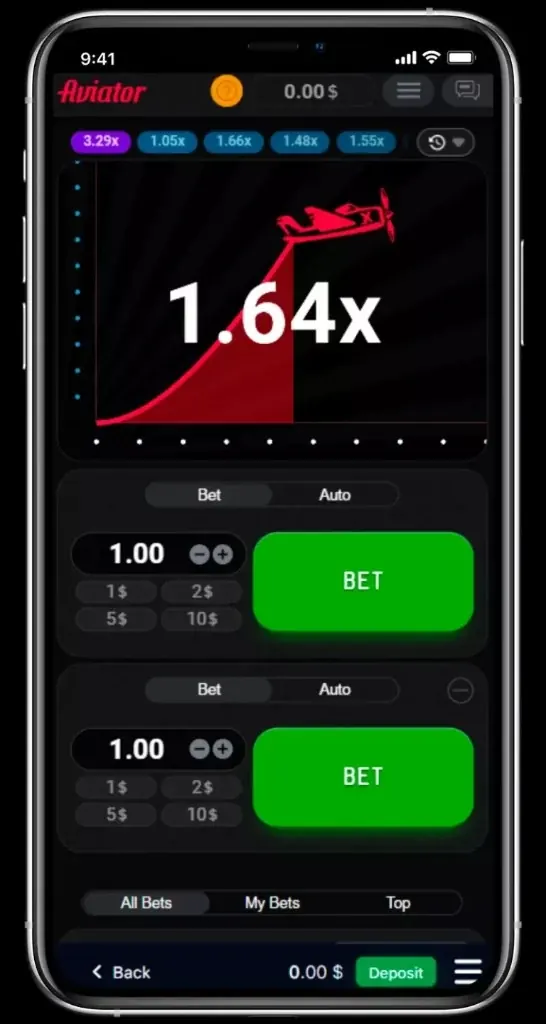 Aviator Argentina en el celular: cashout y apuestas Interfaz móvil de Aviator Argentina con multiplicador y controles verticales